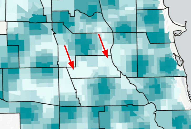 Library coverage in Northwest Chicago. Two gaps visible over Avondale.